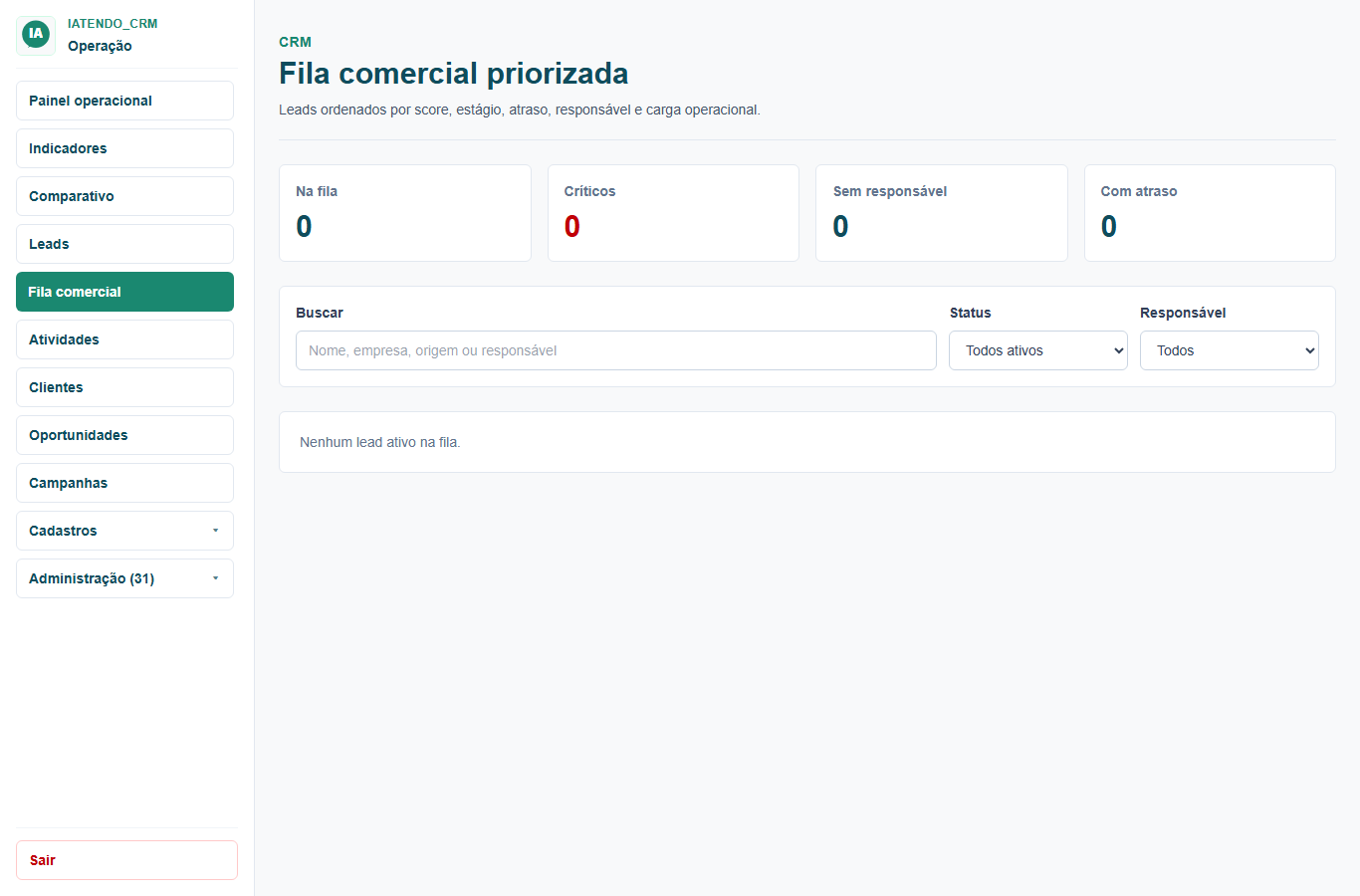 Fila comercial priorizada do IAtendo CRM